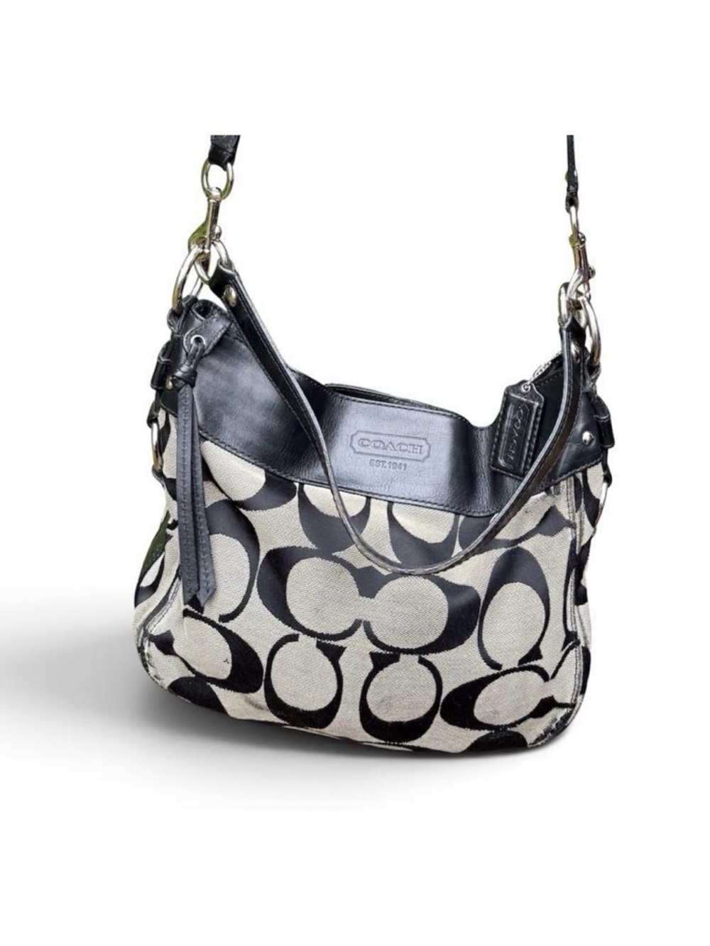Coach signature handbag w/strap F14708 black canvas leather